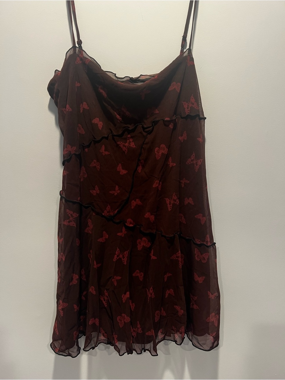 Urban Outfitters Brown Slip Dress/tunic with Pink Butterfly pattern